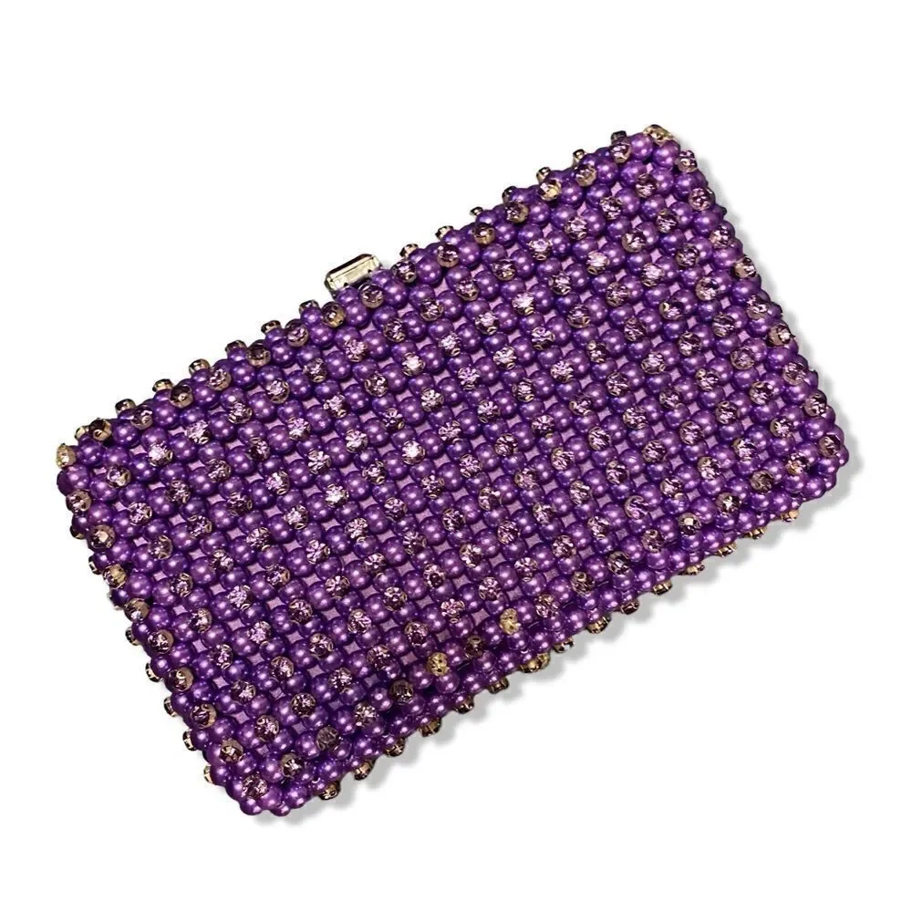 Retrofete Lydia Pearl Crystal bag clutch purple evening purse rhinestone event
